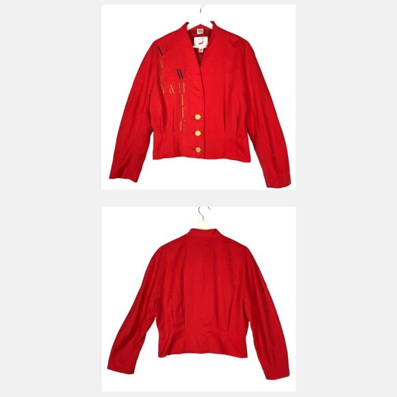 Mondi Blazer Women EU 42 US 14 Red Wool Blend Embroidered Vintage Jacket - Picture 5 of 16